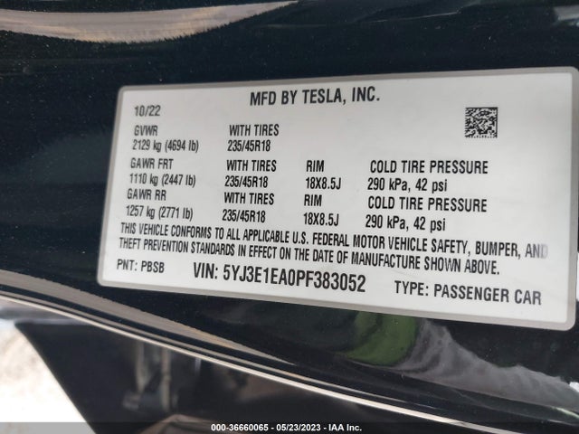Tesla MODEL 3 2023 5YJ3E1EA0PF383052 Image 9
