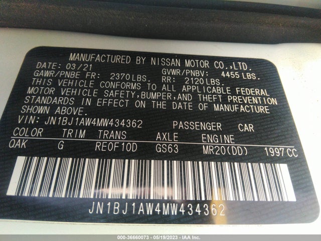 2021 NISSAN ROGUE SPORT S VIN: JN1BJ1AW4MW434362