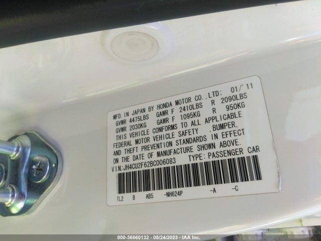 2011 ACURA TSX VIN: JH4CU2F62BC006083