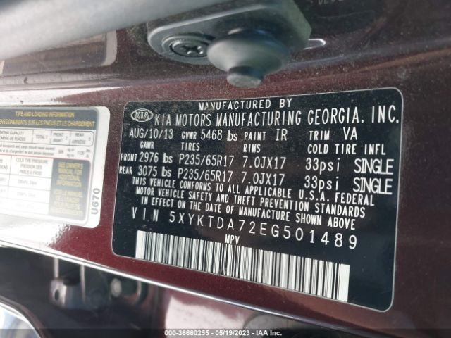 5XYKTDA72EG501489 KIA SORENTO LX