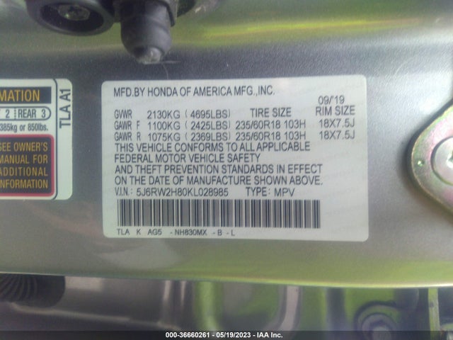 Honda Cr-v Ex-l 2019 5J6RW2H80KL028985 Image 9