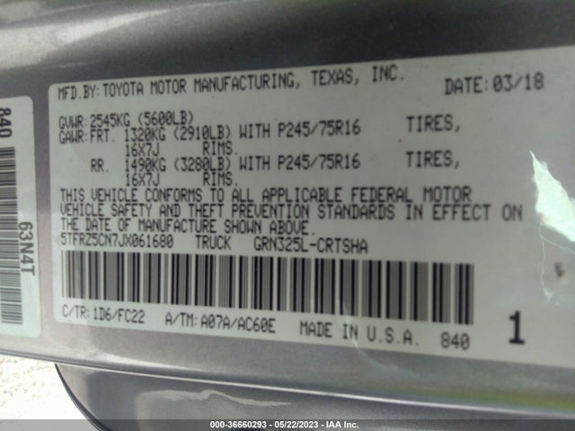 Toyota Tacoma Sr5 2018 5TFRZ5CN7JX061680 Image 10