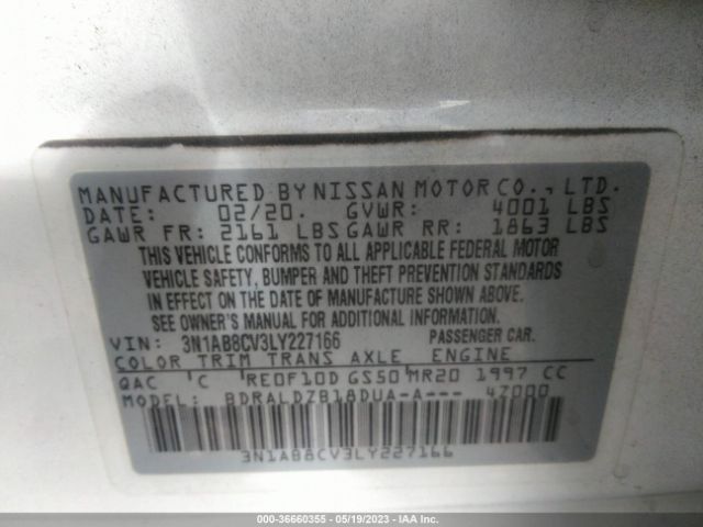 3N1AB8CV3LY227166 Nissan SENTRA SV
