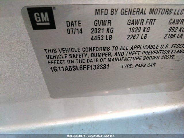 Chevrolet MALIBU LS 2015 1G11A5SL6FF132331 Image 11