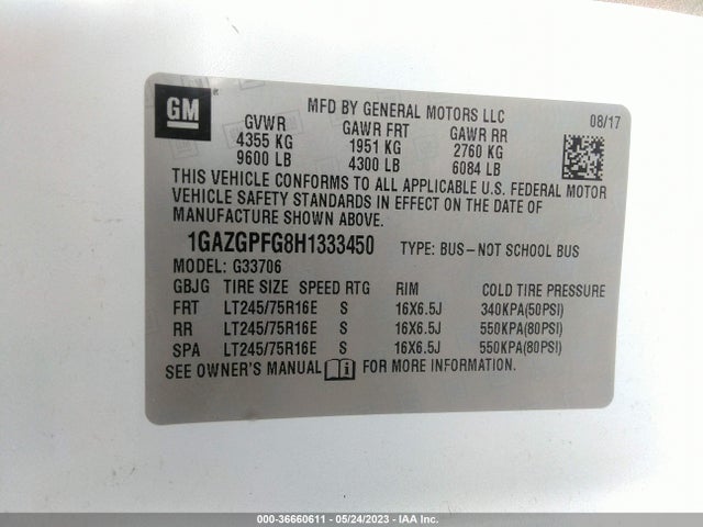 Chevrolet Express Passenger Lt 2017 1GAZGPFG8H1333450 Image 9