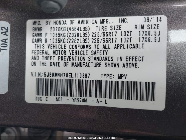 Honda Cr-v Ex-l 2014 5J6RM4H70EL110387 Image 10