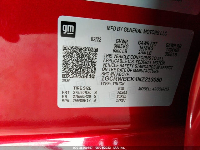 2022 Chevrolet Silverado 1500, VIN: 1GCRWBEK4NZ213080