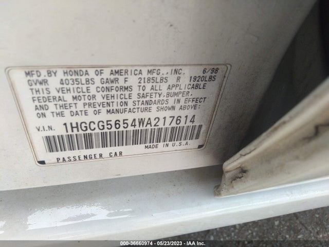 1998 HONDA ACCORD SDN EX VIN: 1HGCG5654WA217614