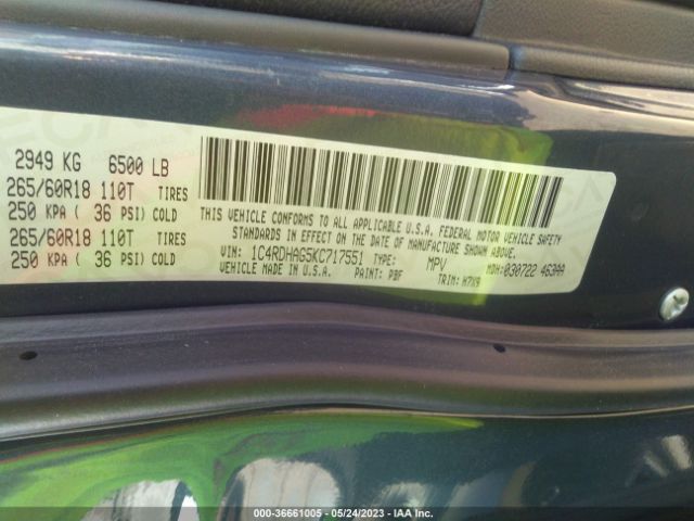 1C4RDHAG5KC717551 Dodge Durango Sxt Plus