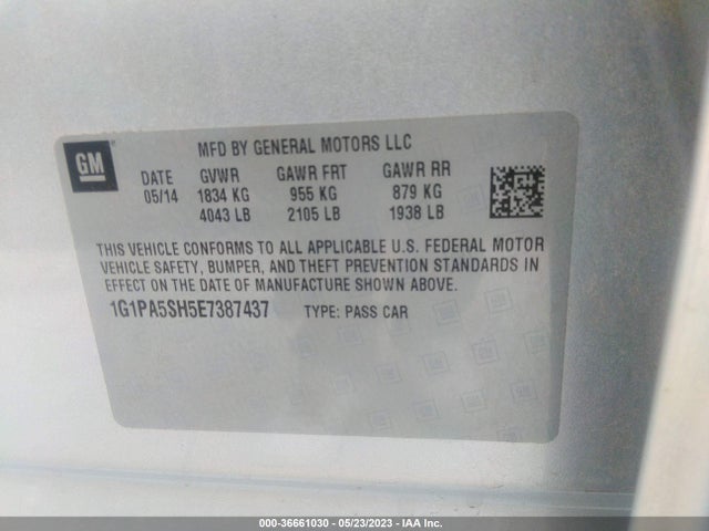 Chevrolet CRUZE LS 2014 1G1PA5SH5E7387437 Image 10