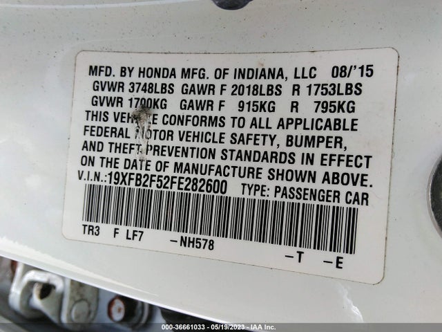 Honda Civic Sedan Lx 2015 19XFB2F52FE282600 Image 10