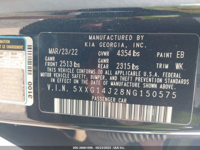 5XXG14J28NG150575 KIA K5 LXS