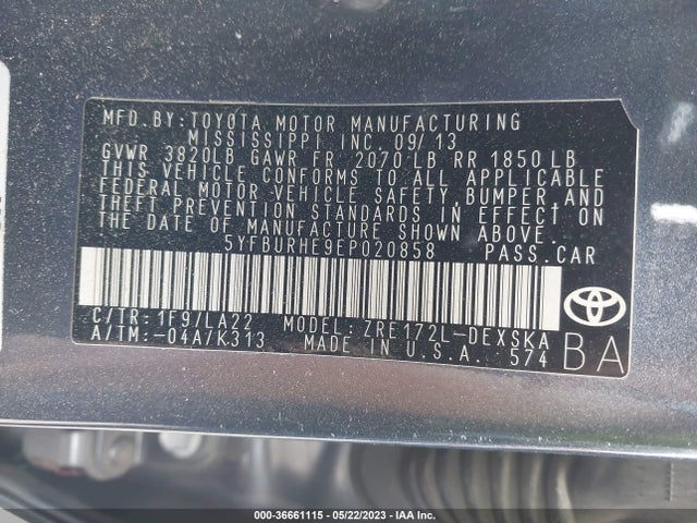 Toyota Corolla L/le/s/s Plus/le Plus 2014 5YFBURHE9EP020858 Image 9
