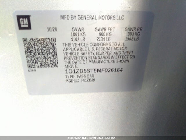 Chevrolet MALIBU LT 2021 1G1ZD5ST5MF026184 Image 9