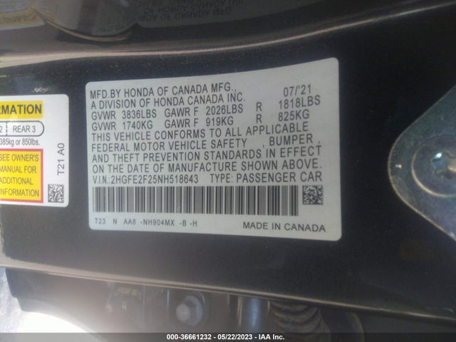 Honda Civic Sedan Lx 2022 2HGFE2F25NH518643 Image 9