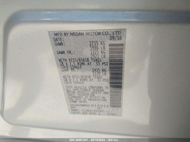 5N1DR2MM4HC615916 Nissan Pathfinder Sv