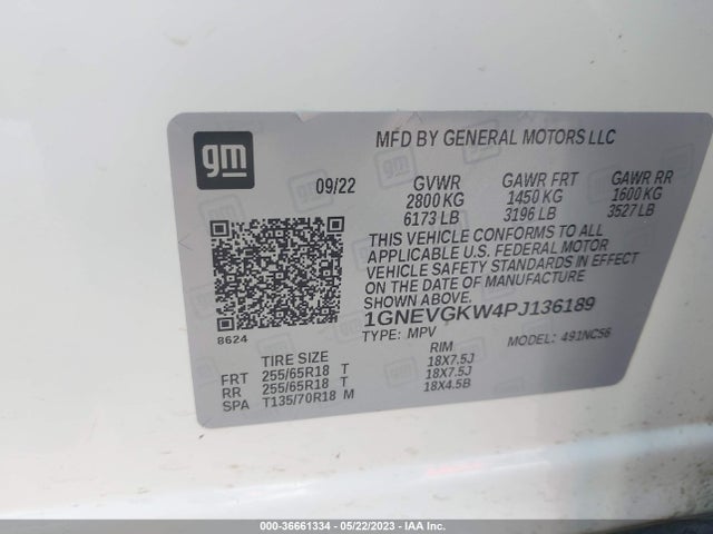 Chevrolet Traverse Lt Cloth 2023 1GNEVGKW4PJ136189 Image 10