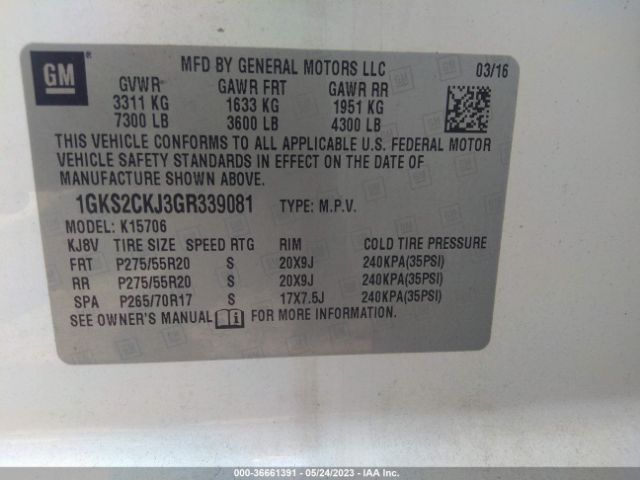 1GKS2CKJ3GR339081 GMC YUKON DENALI