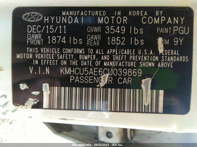 2012 HYUNDAI ACCENT SE VIN: KMHCU5AE6CU039869