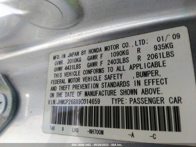 2009 HONDA ACCORD SDN EX-L VIN: JHMCP268X9C014659