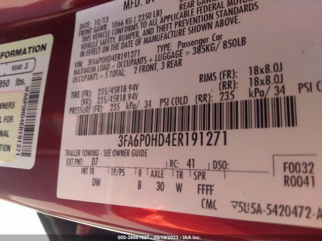 3FA6P0HD4ER191271 Ford FUSION SE