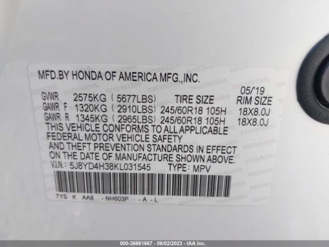 5J8YD4H38KL031545 Acura MDX