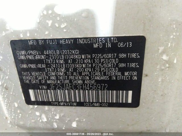 2014 SUBARU FORESTER 2.5I PREMIUM VIN: JF2SJAEC3EH456972