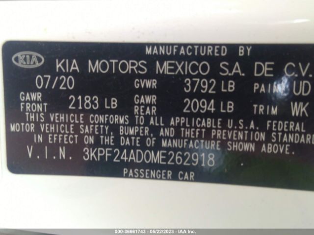 3KPF24AD0ME262918 KIA Forte Lxs