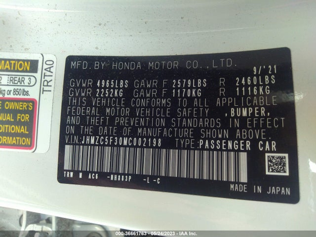 2021 Honda Clarity, VIN: JHMZC5F30MC002198