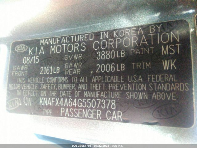 KNAFX4A64G5507378 KIA FORTE LX