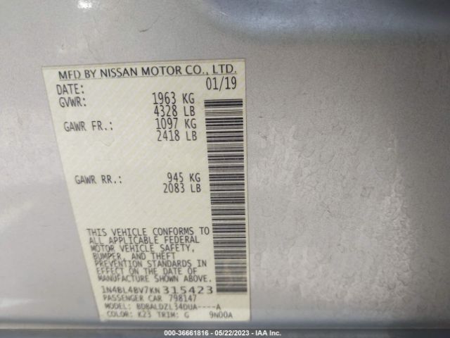 1N4BL4BV7KN315423 Nissan Altima 2.5 S