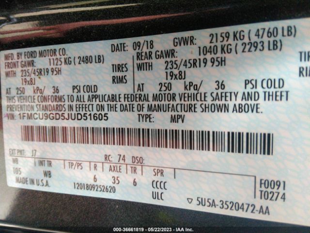 1FMCU9GD5JUD51605 Ford ESCAPE SE