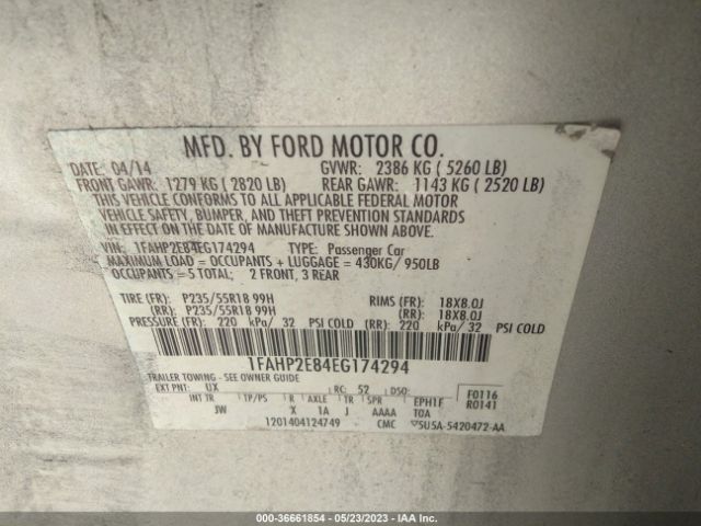 1FAHP2E84EG174294 Ford TAURUS SEL