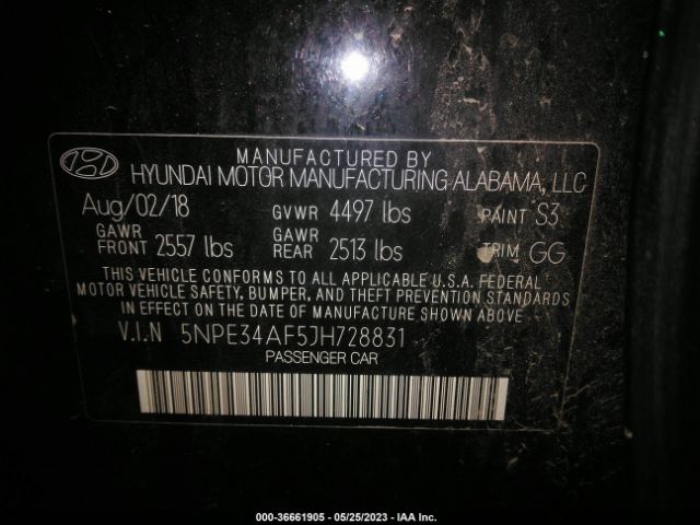 5NPE34AF5JH728831 Hyundai Sonata Sel+