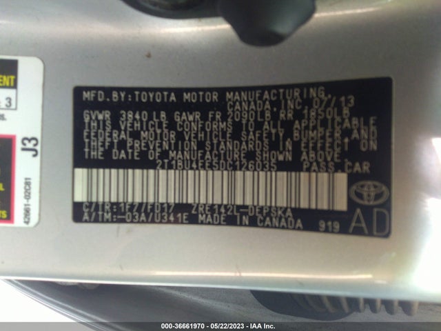 2013 TOYOTA COROLLA S VIN: 2T1BU4EE5DC126035
