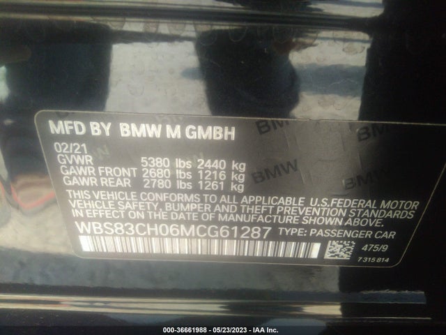 2021 BMW M5, VIN: WBS83CH06MCG61287
