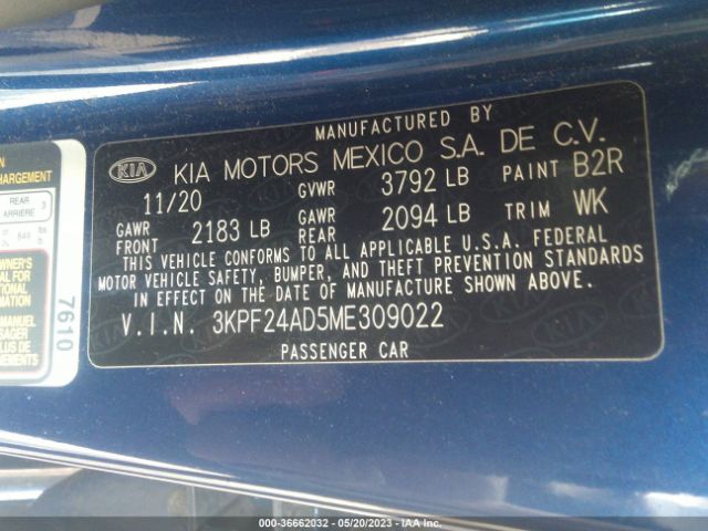 3KPF24AD5ME309022 KIA Forte Lxs