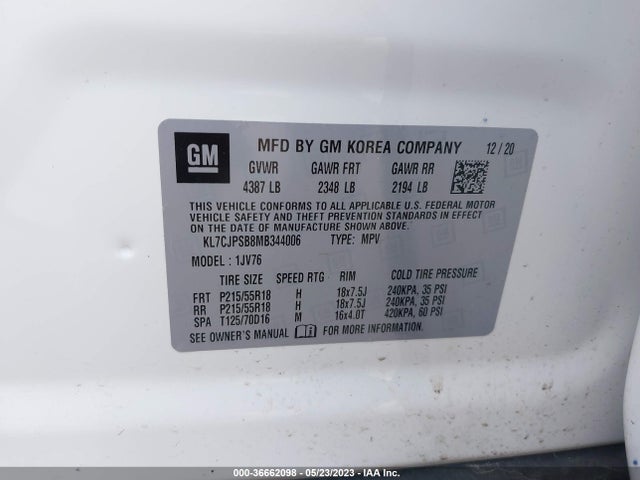 Chevrolet Trax Lt 2021 KL7CJPSB8MB344006 Image 10