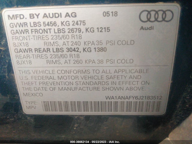 WA1ANAFY6J2183512 Audi Q5 Premium/tech Premium