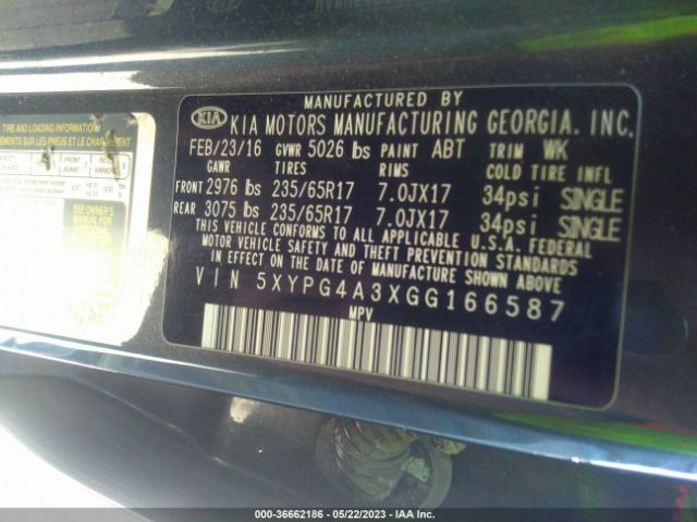 5XYPG4A3XGG166587 KIA SORENTO LX