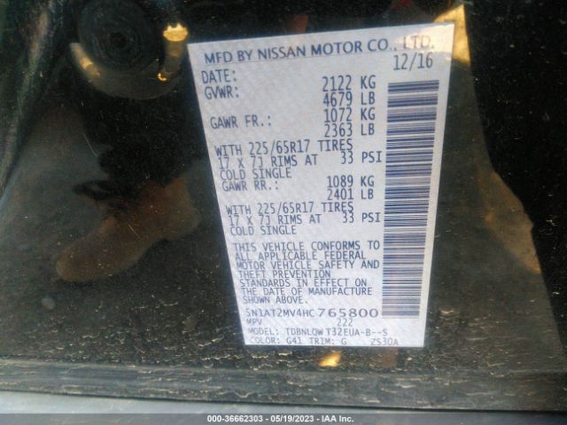 5N1AT2MV4HC765800 Nissan ROGUE SV