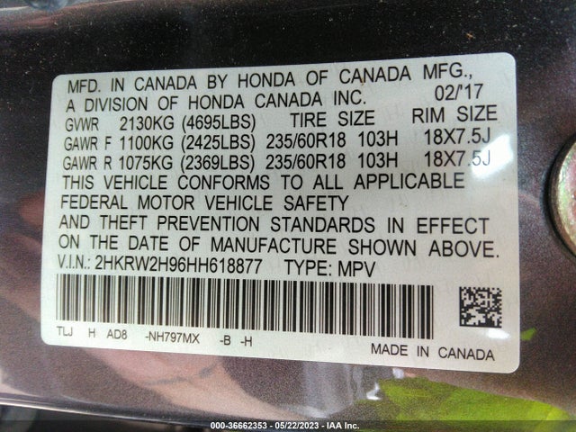 Honda Cr-v Touring 2017 2HKRW2H96HH618877 Image 10
