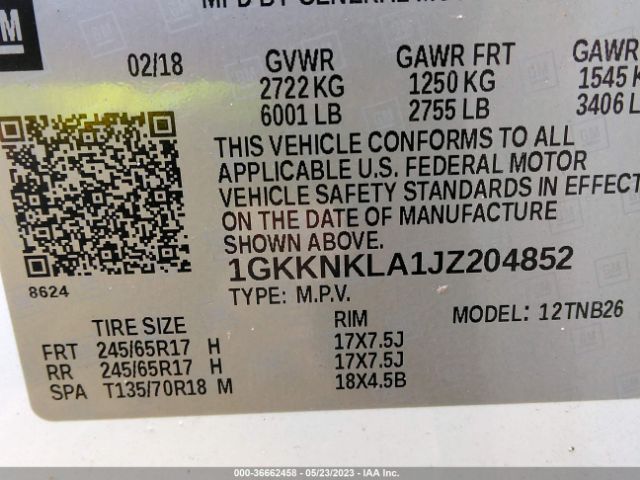 1GKKNKLA1JZ204852 GMC ACADIA SLE