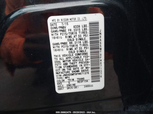 JN8AS5MT8FW671376 Nissan Rogue Select S