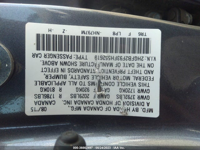 Honda Civic Sedan Ex-l 2015 2HGFB2F93FH552619 Image 9