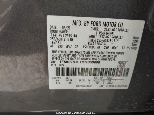 1FMSK7DH1MGB59808 Ford EXPLORER XLT