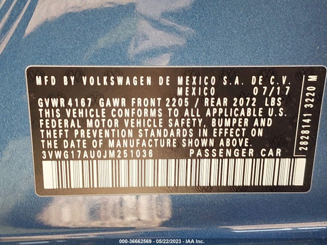 2018 Volkswagen Golf, VIN: 3VWG17AU0JM251036