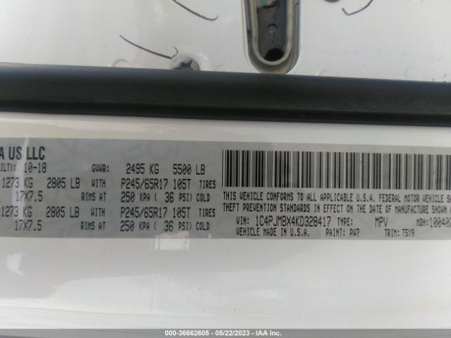 1C4PJMBX4KD328417 Jeep Cherokee Trailhawk