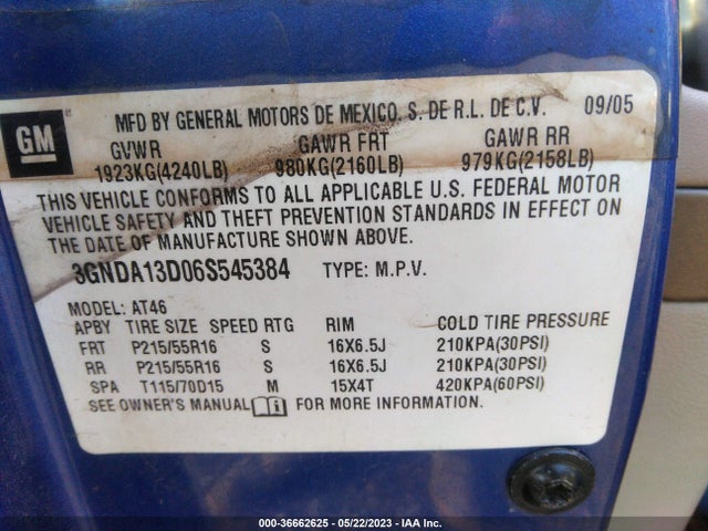 2006 CHEVROLET HHR LS VIN: 3GNDA13D06S545384