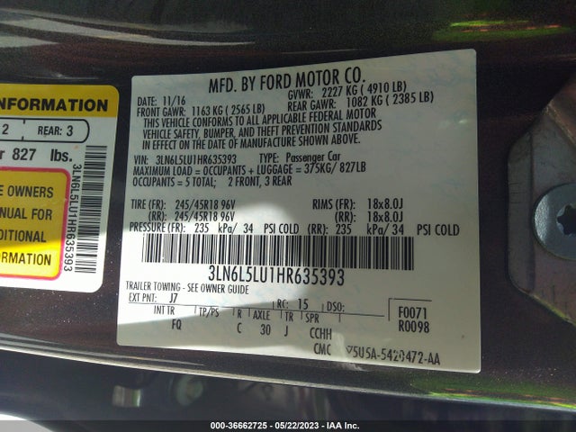3LN6L5LU1HR635393 Lincoln Mkz Hybrid Select